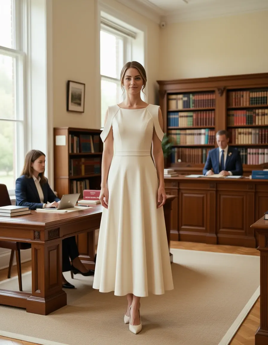 Ivory Midi Dress elegante para registro civil