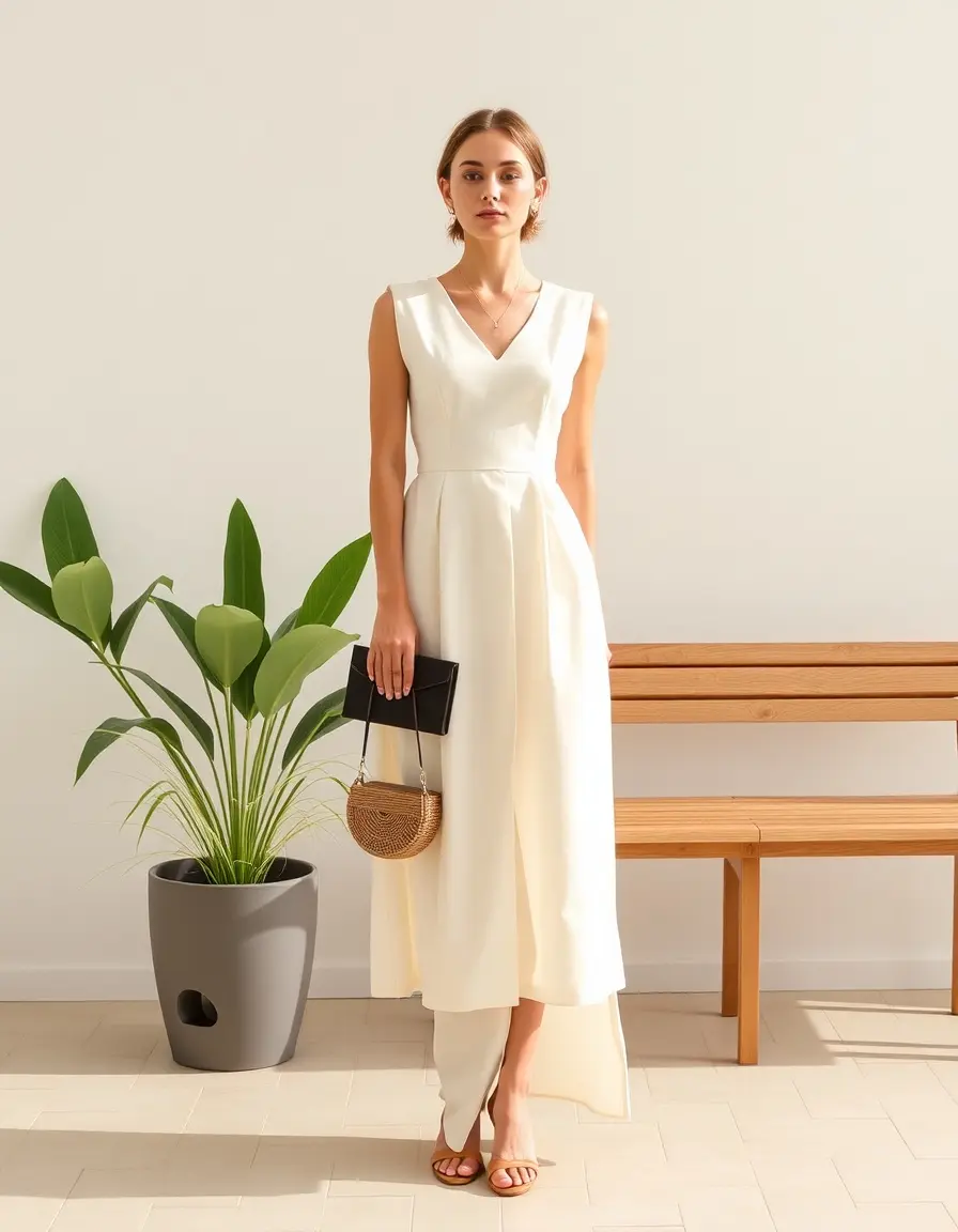 Simple A-Line Dress crema para boda civil