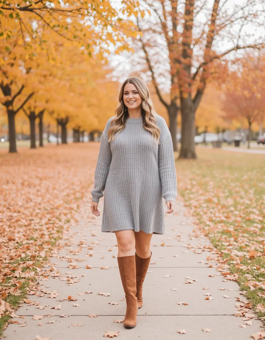 Vestido de punto gris estilo jersey para mujer