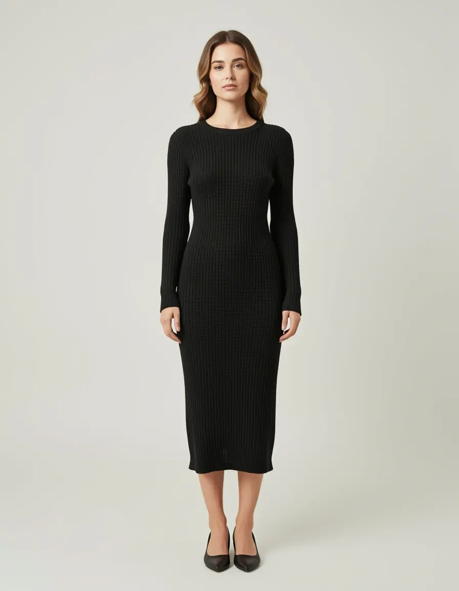 Vestido punto midi negro elegante y versátil