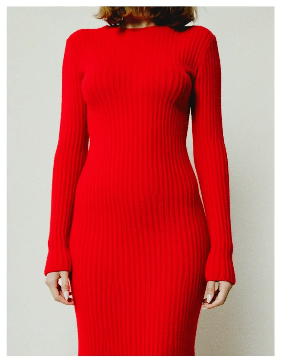 Vestido punto mujer rojo vibrante
