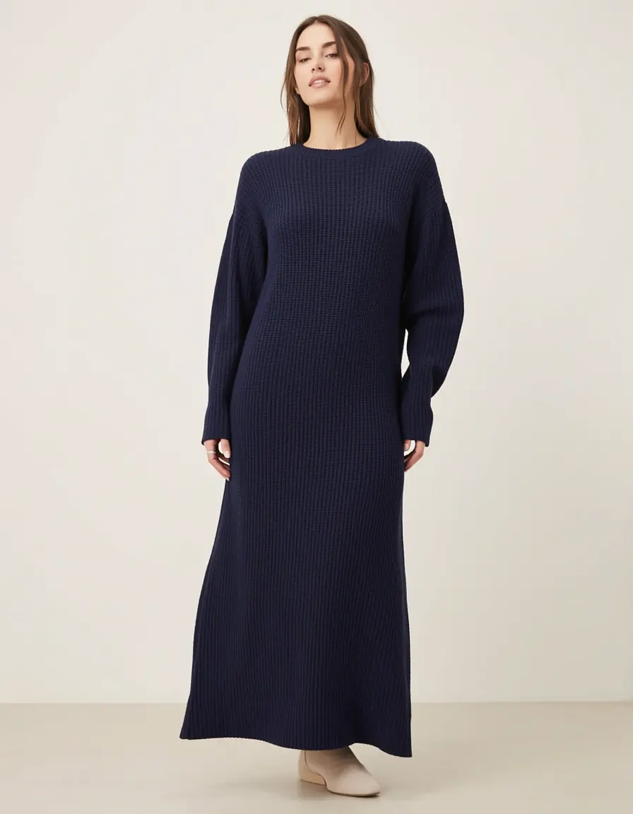 Vestido punto mujer maxi azul marino