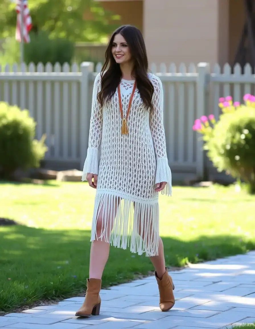Vestido punto mujer estilo boho flecos