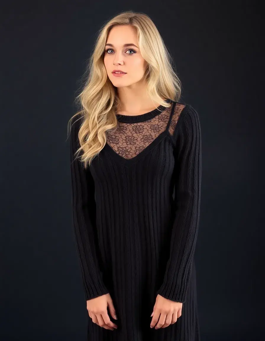 Vestido punto mujer con encaje