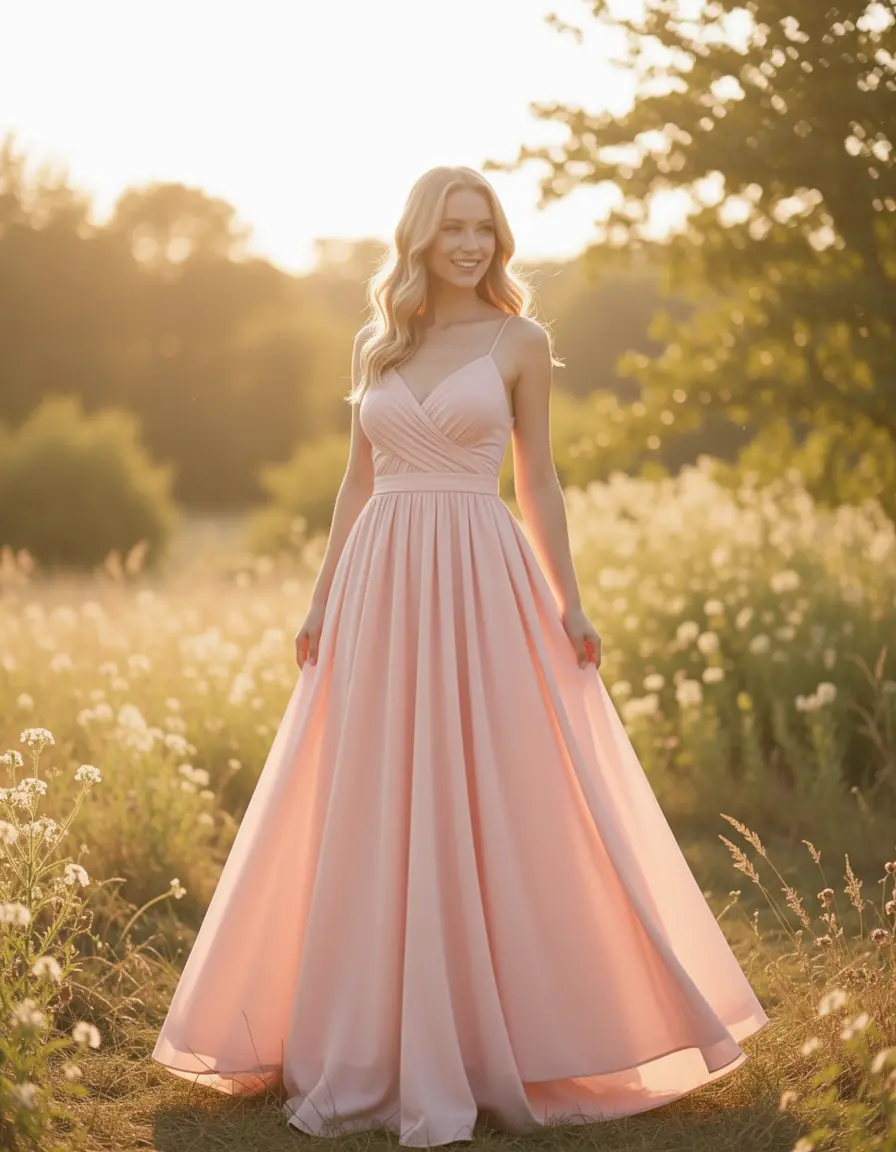 Vestido rosa largo estilo maxi blush pink