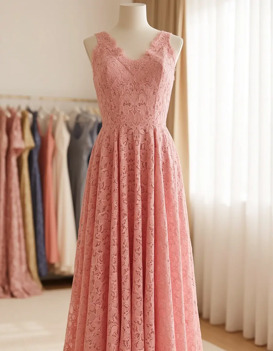 Vestido de encaje rosa elegante rose pink lace