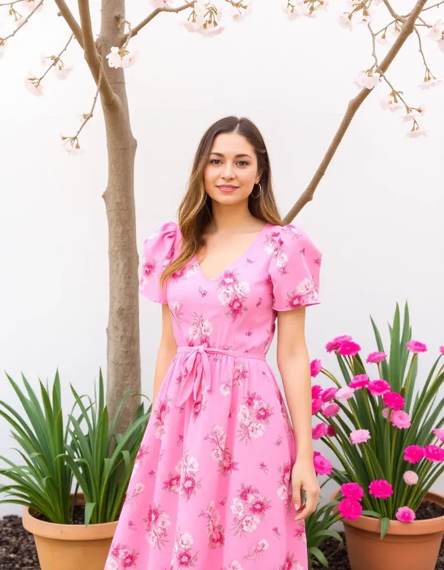 Vestido rosa con flores estampado floral