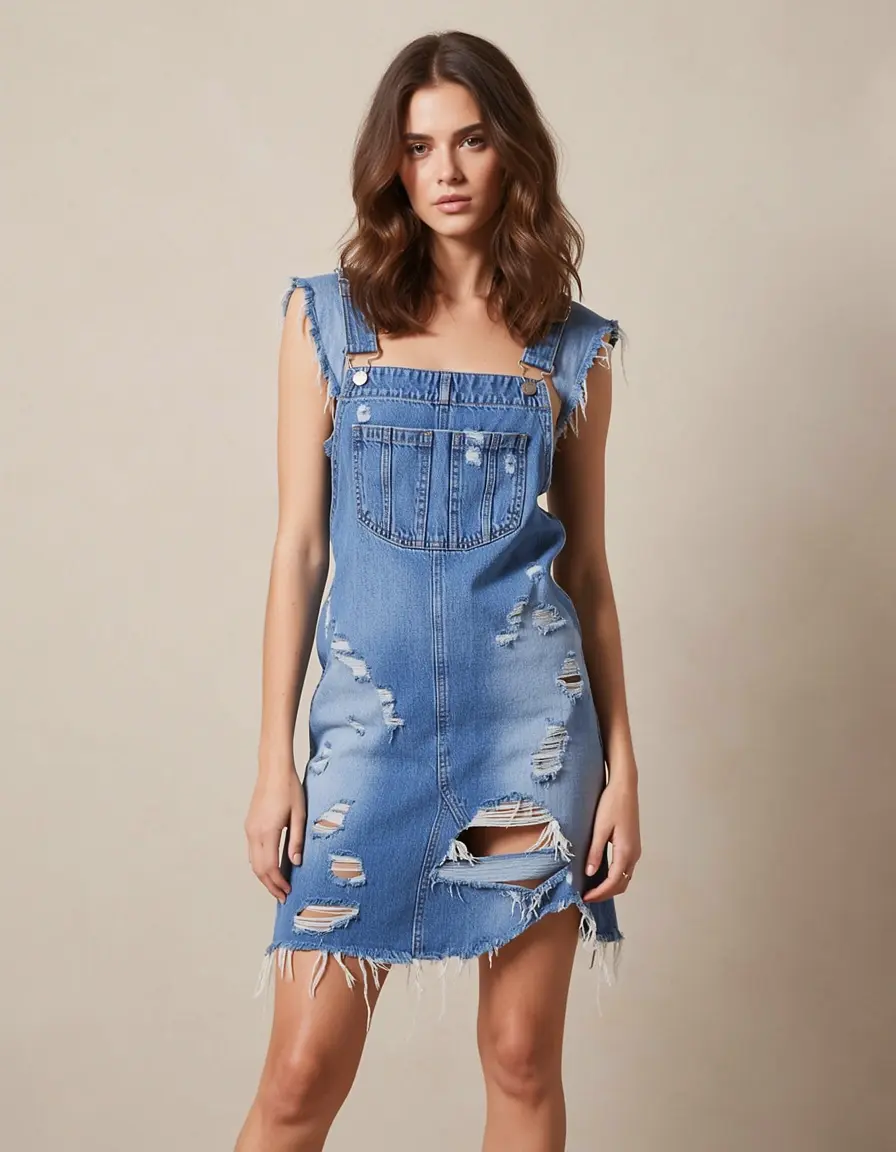 Vestido vaquero desgastado estilo rebelde