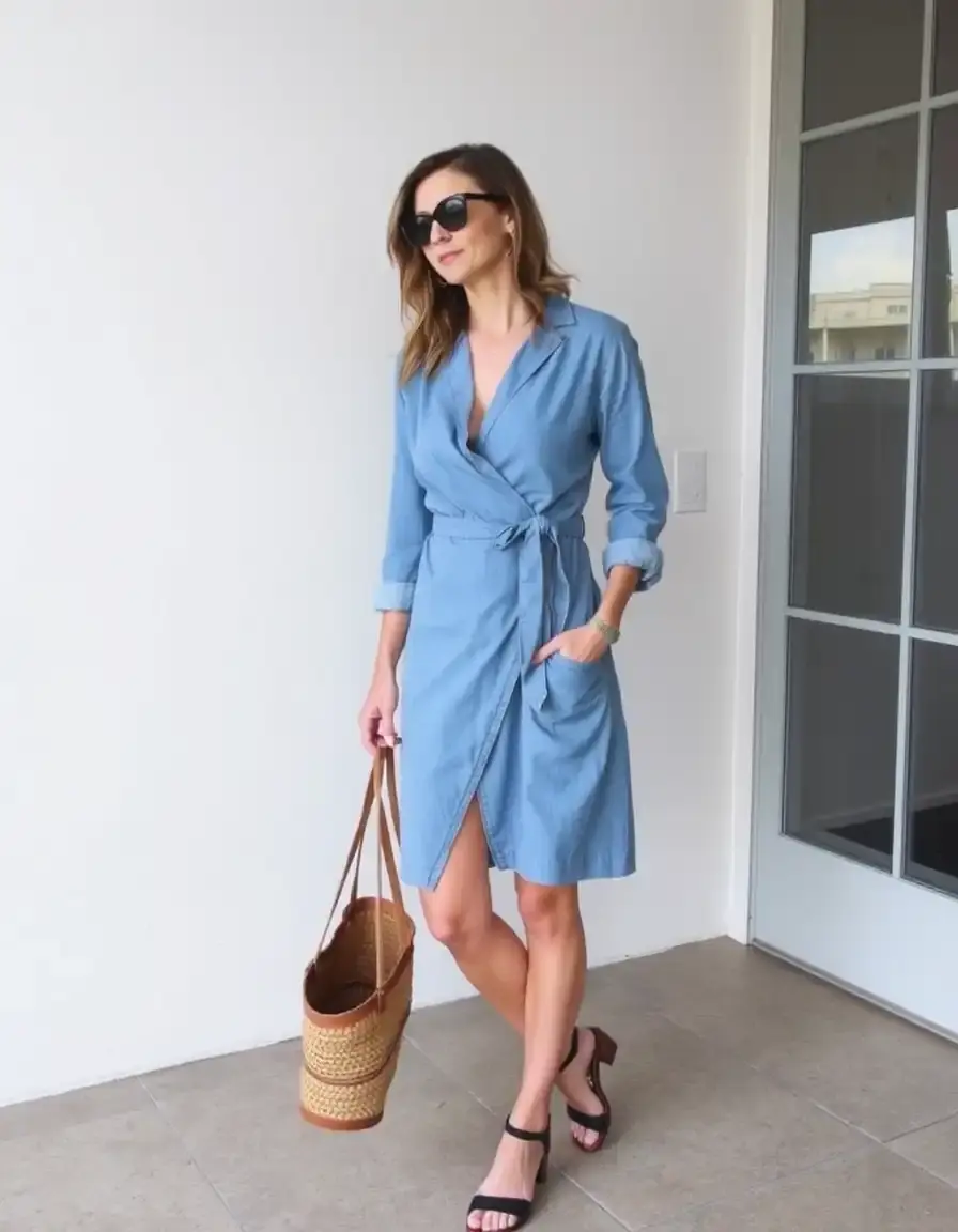 Vestido vaquero cruzado estilo wrap