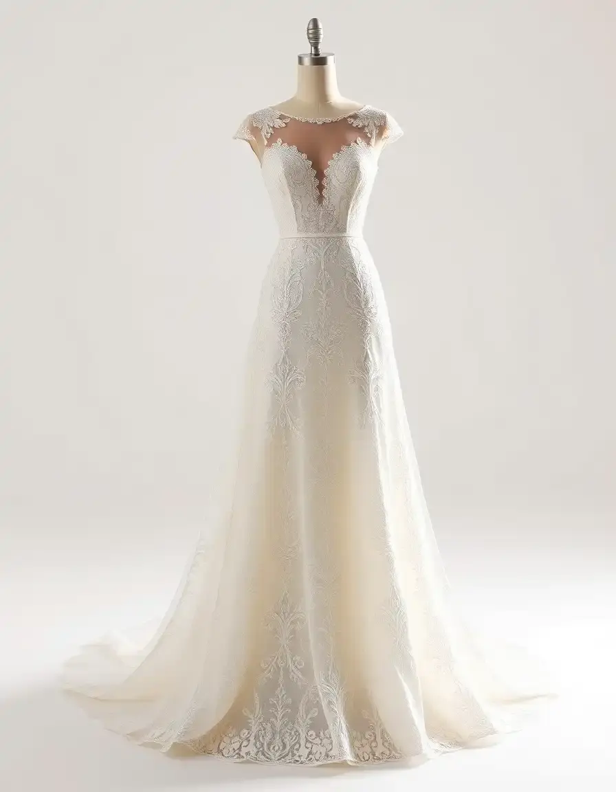 Vestido de novia de encaje color marfil vista frontal