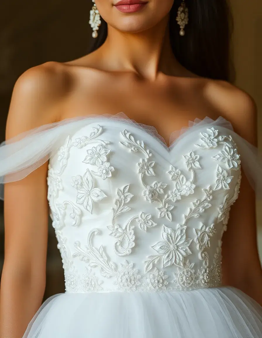 Vestido de novia palabra de honor en tul detalle