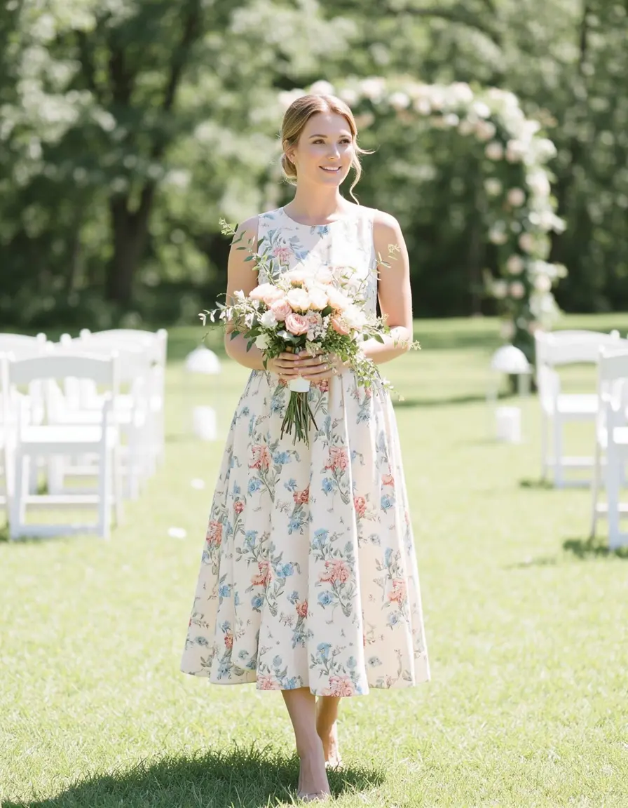 Vestido midi floral para boda de día