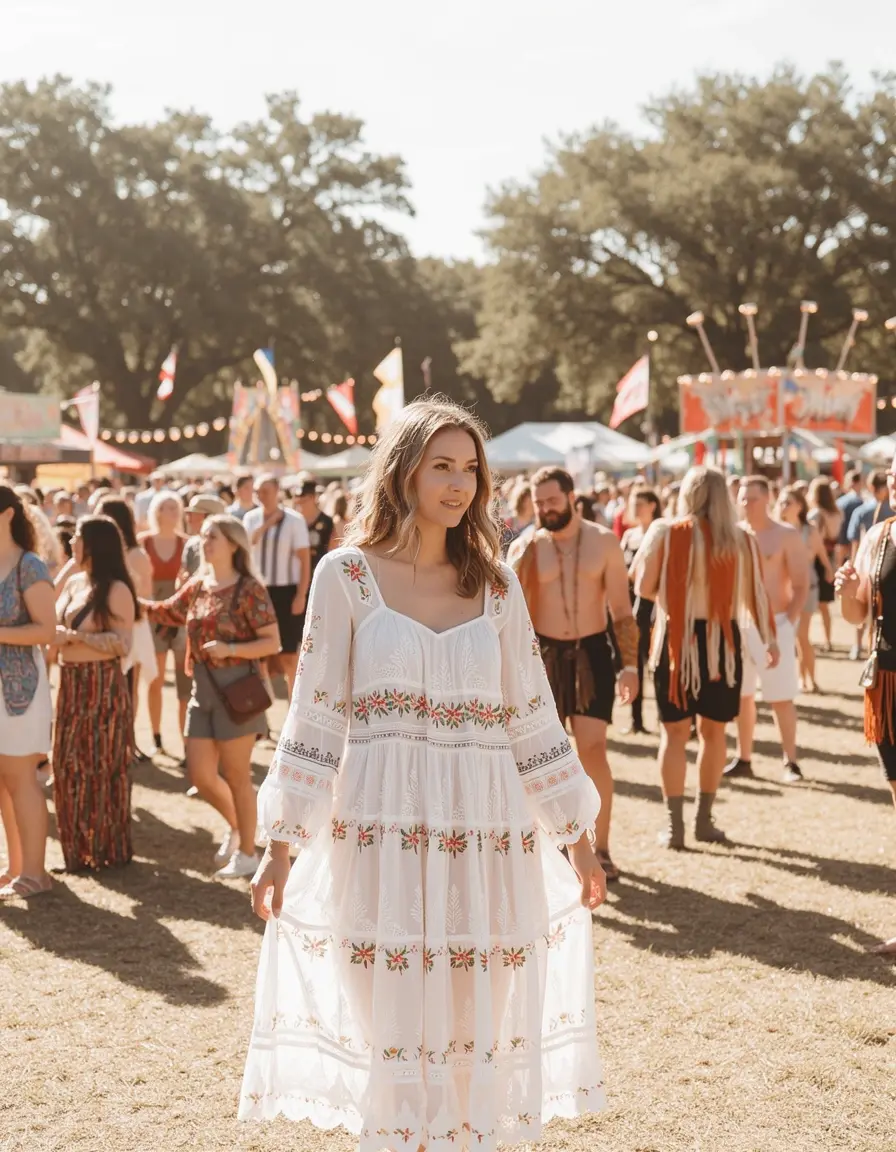 Vestido boho blanco bordado ideal para festivales
