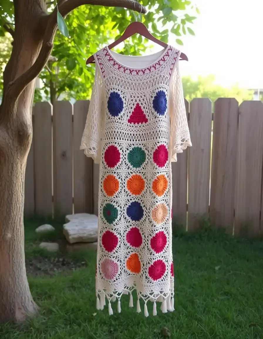 Vestido boho de crochet artesanal hecho a mano