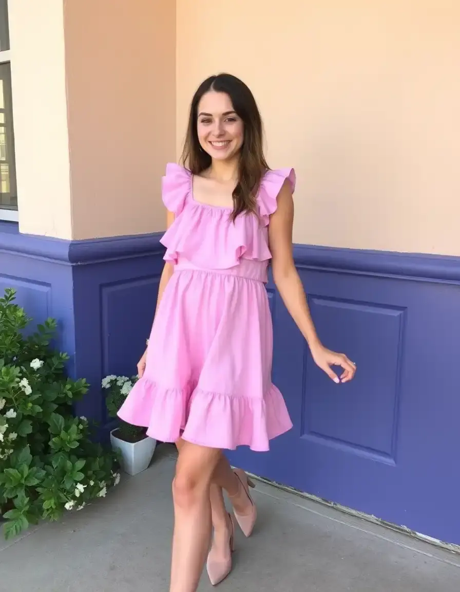 Vestido corto rosa con volantes divertido