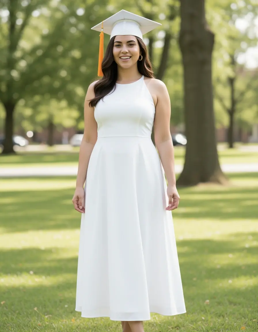 White Graduation Dress midi elegante