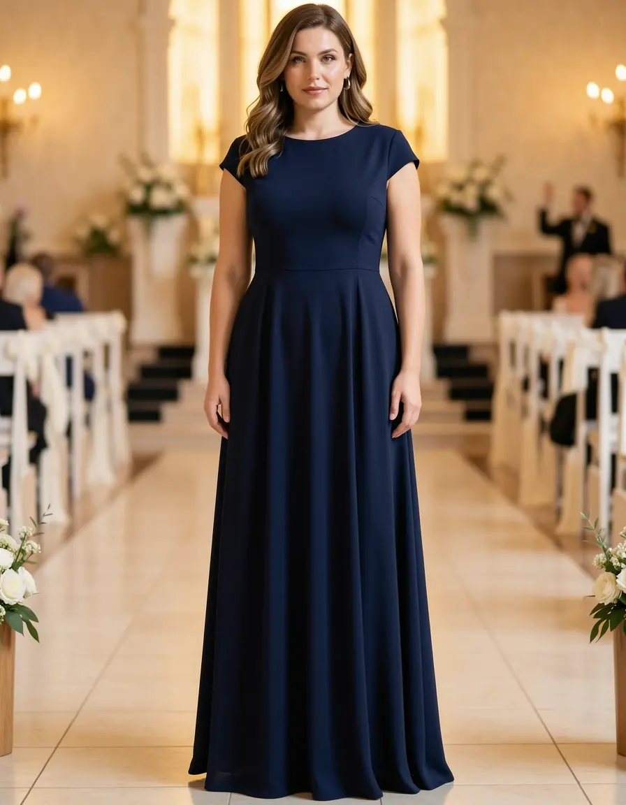 Navy Blue Cap Dress para ceremonia