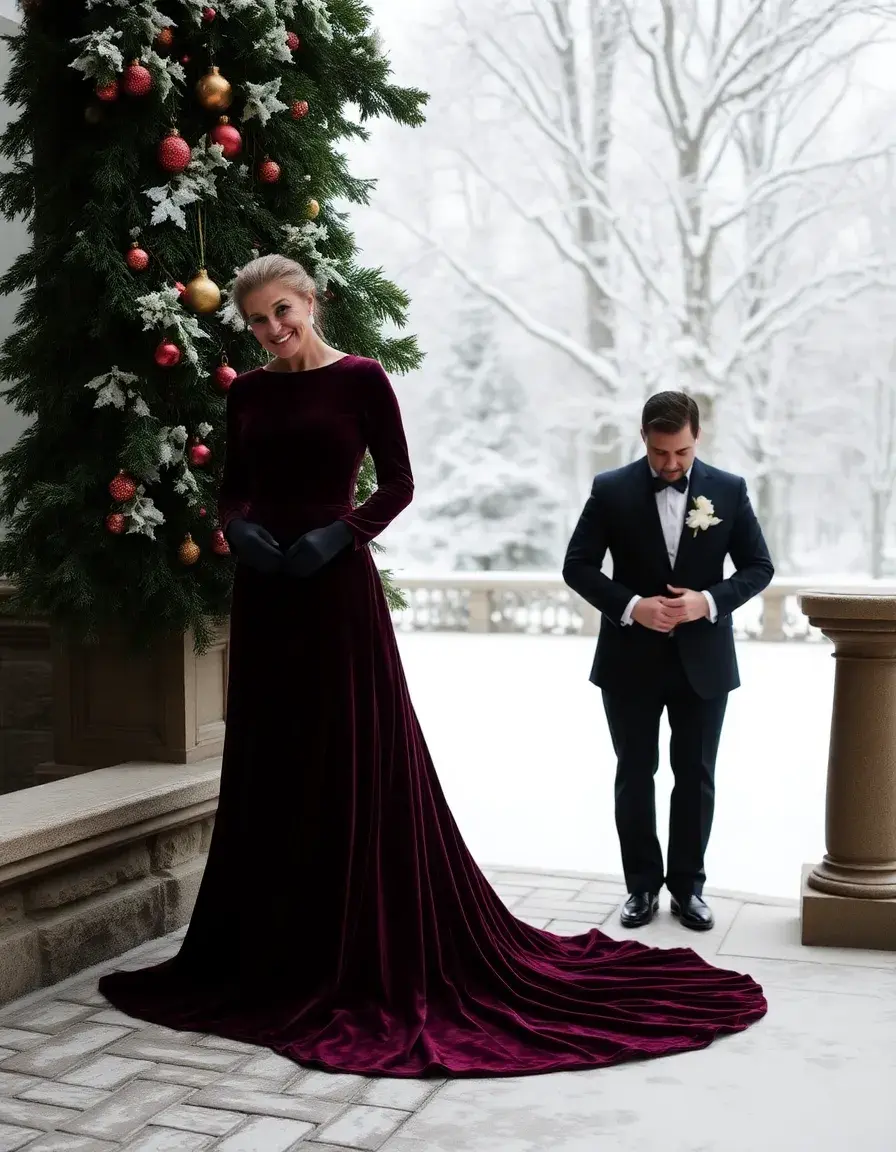 Vestido de terciopelo para boda de invierno