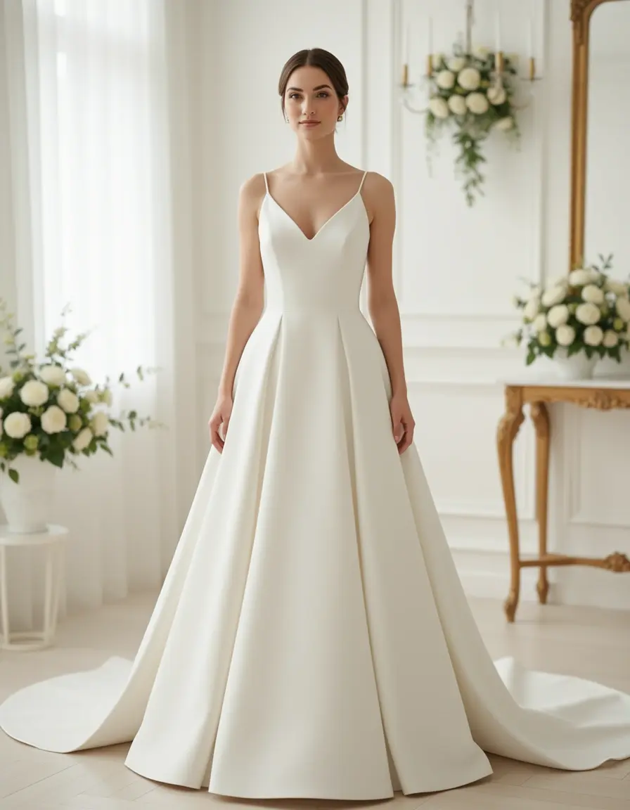 Vestido de novia línea A minimalista elegante
