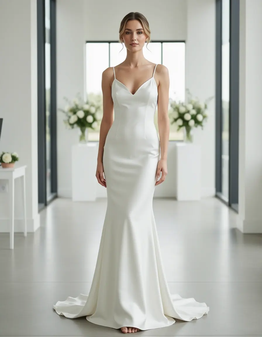 Vestido de novia satén tipo slip moderno