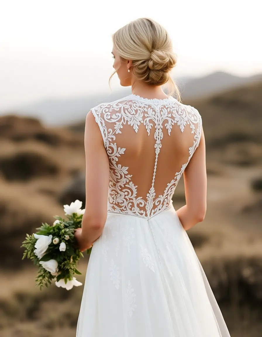 Vestido de novia con encaje sutil y sencillo