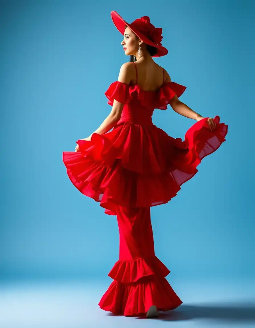 Vestido flamenca rojo vibrante con volantes