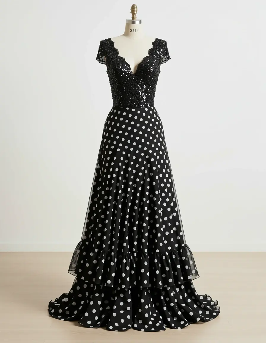 Vestido flamenca negro con lunares clásicos
