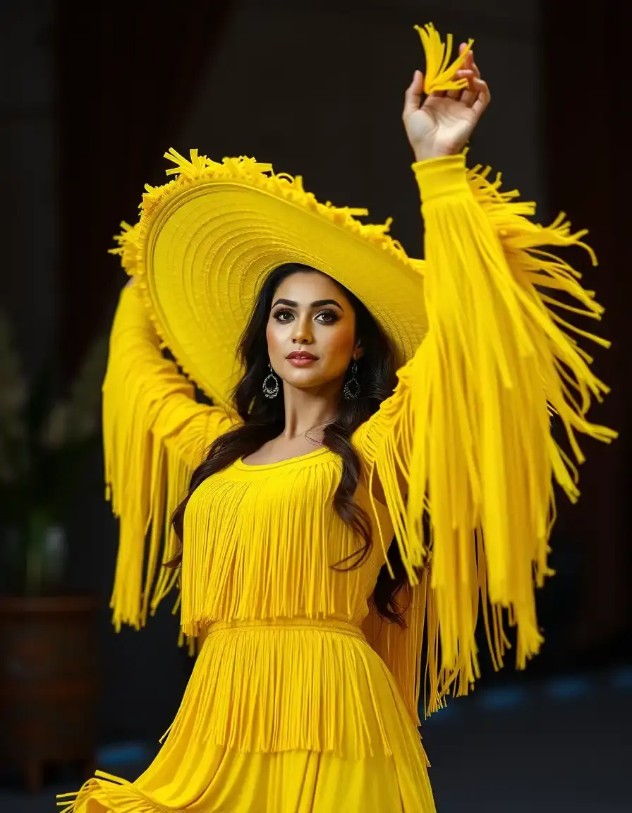 Vestido flamenca amarillo brillante con flecos