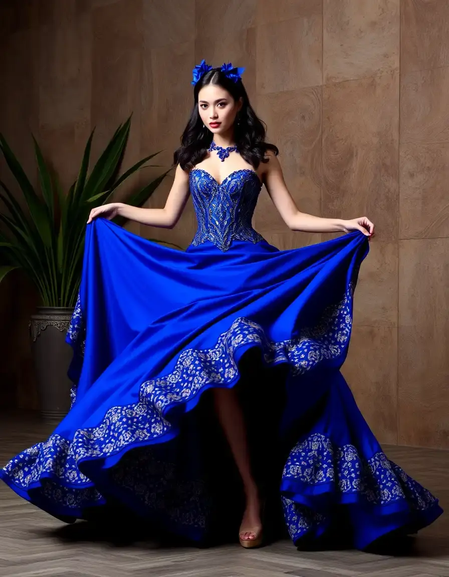 Vestido flamenca azul real sofisticado