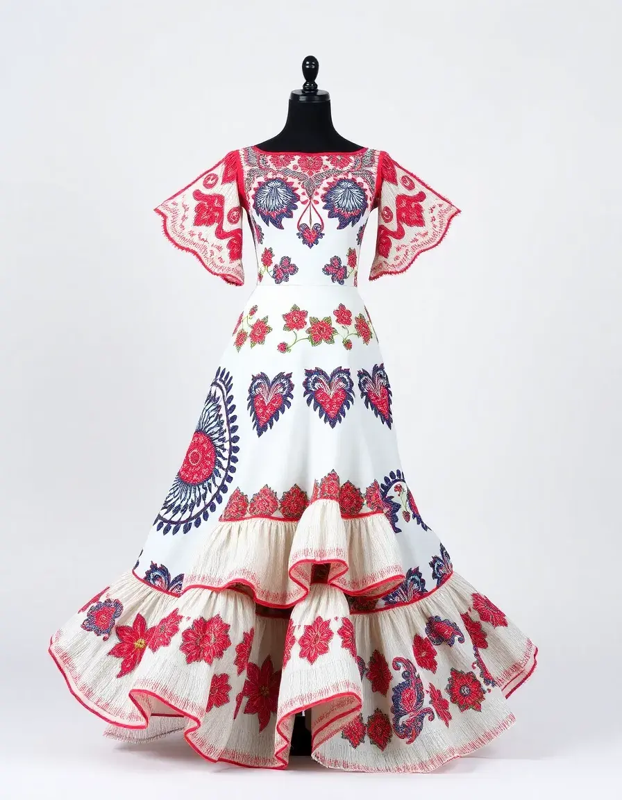 Vestido flamenca con patrones artísticos combinados