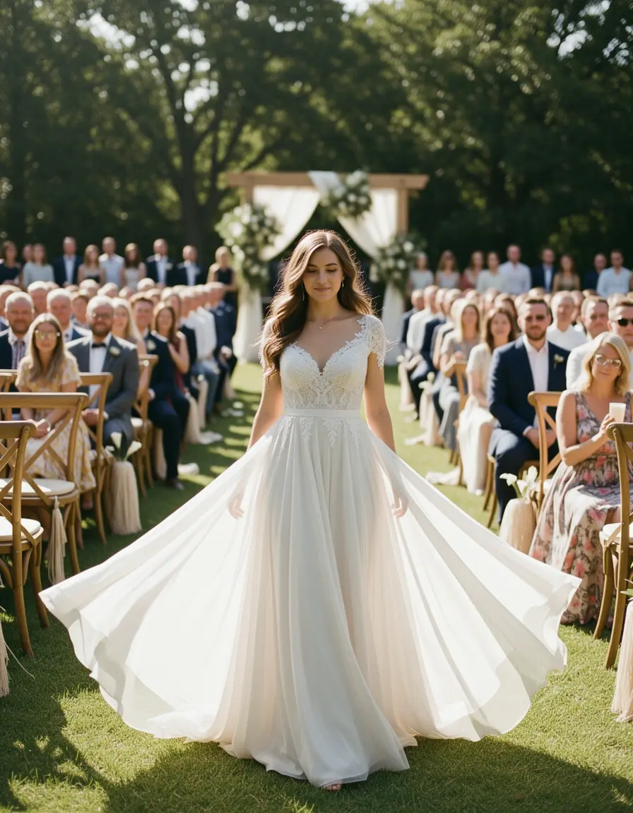 Vestido largo fluido para ceremonia al aire libre