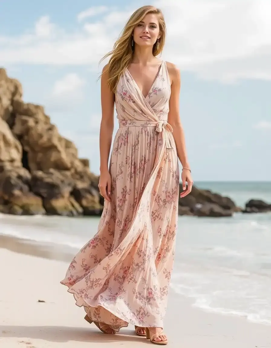 Vestido cruzado fluido ideal para boda en la playa