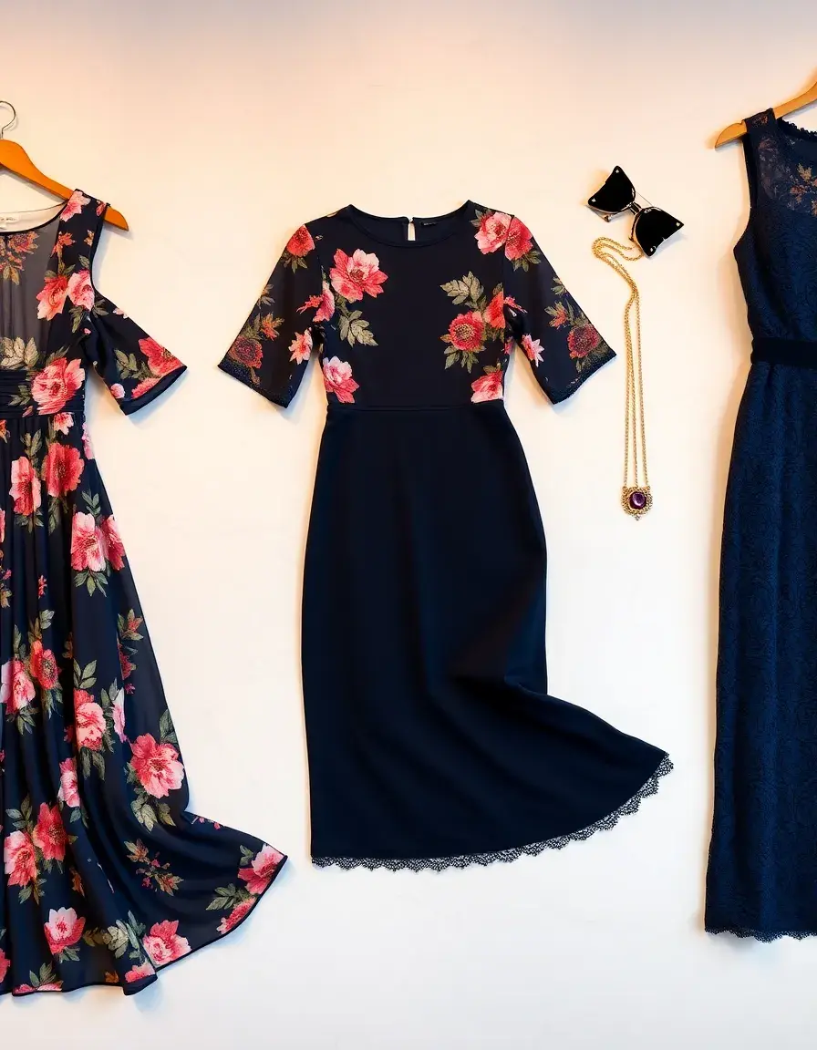 Colección de elegantes vestidos invitada para bodas y eventos especiales en un entorno boutique
