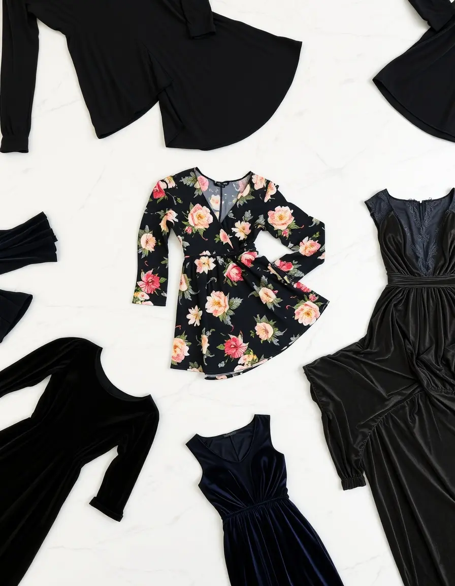 Colección de vestidos manga larga elegantes en diferentes texturas y colores