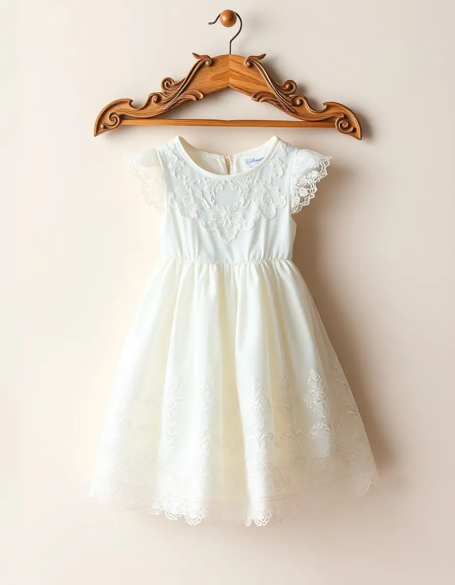 Elegante vestido de encaje blanco para bautizo sobre fondo suave