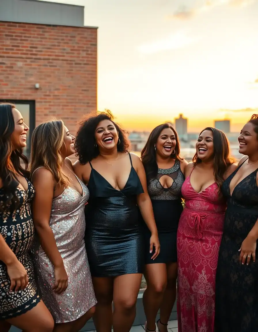 Mujeres jóvenes con vestidos de fiesta tallas grandes juveniles en una celebración
