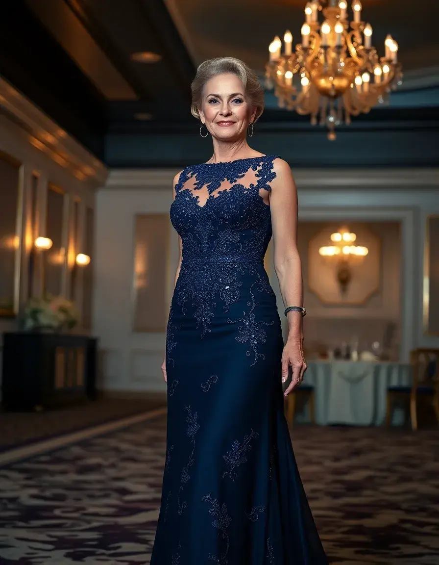 Elegante vestido de madrina espectacular con pedrería en color azul noche
