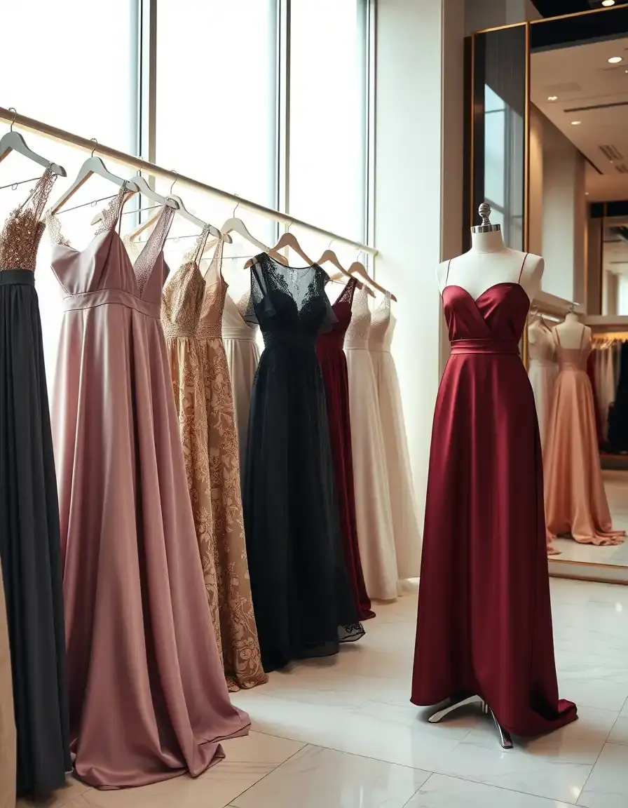 Selección de vestidos elegantes mujer en una boutique de lujo