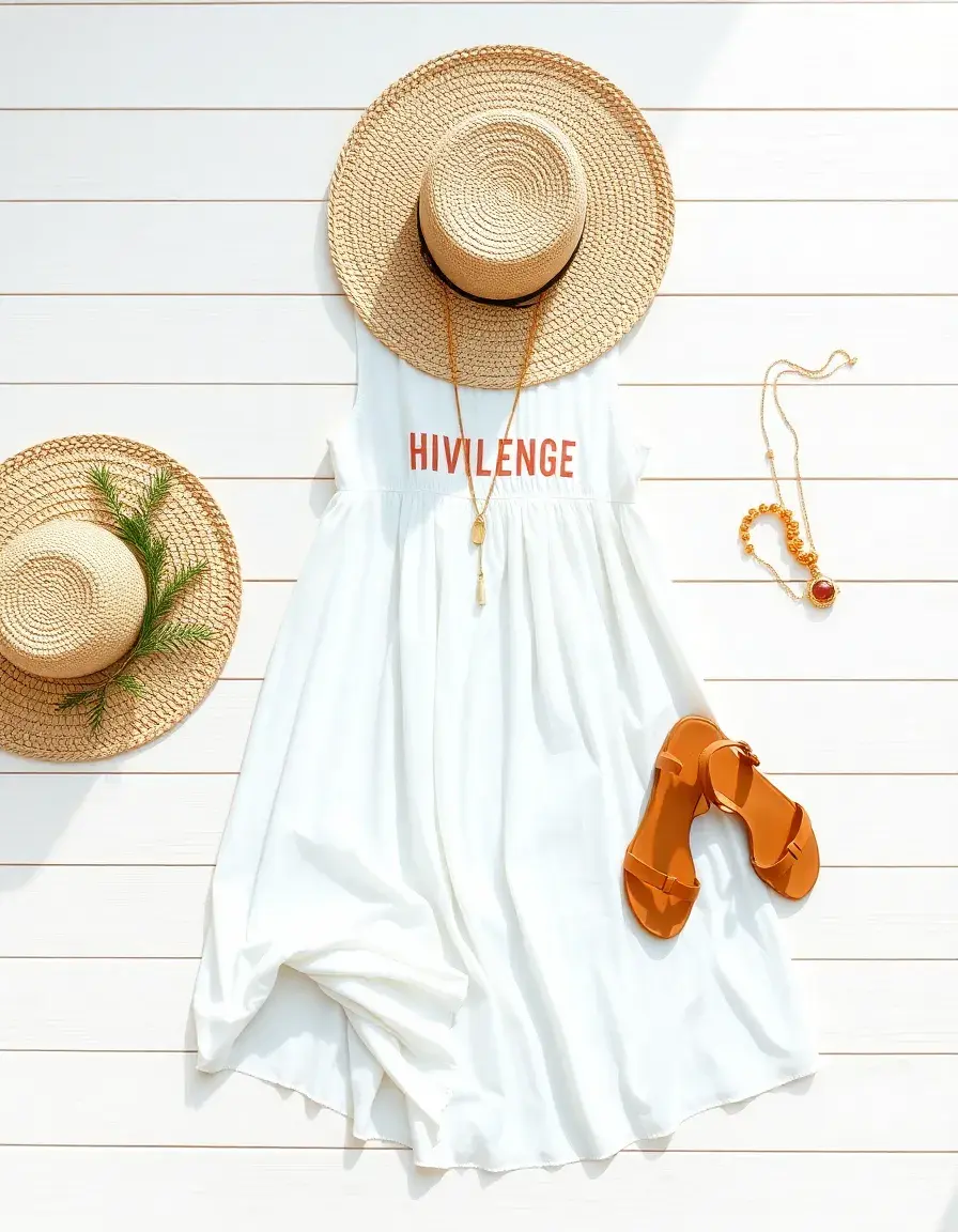 Vestido blanco mujer de algodón estilo veraniego con accesorios boho